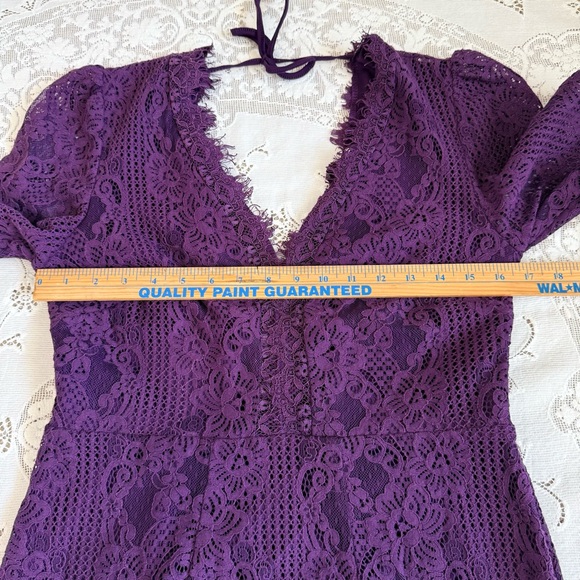 Suzanne Betro Lace Long Sleeve Purple V Neck Boho Evening Party Cocktail Dress M - Picture 8 of 16